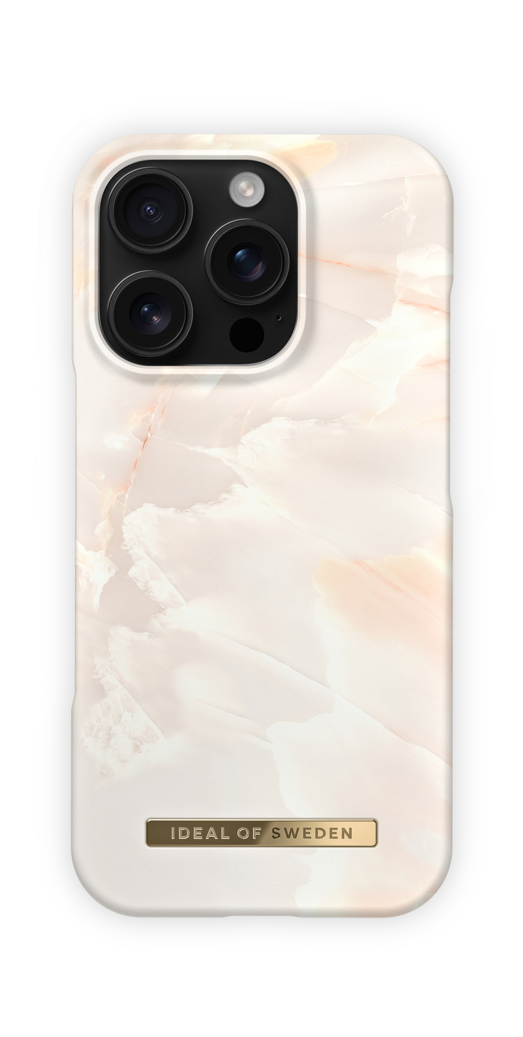 iPhone-Hülle mit Marmormuster und goldenem Ideal of Sweden-Logo.
