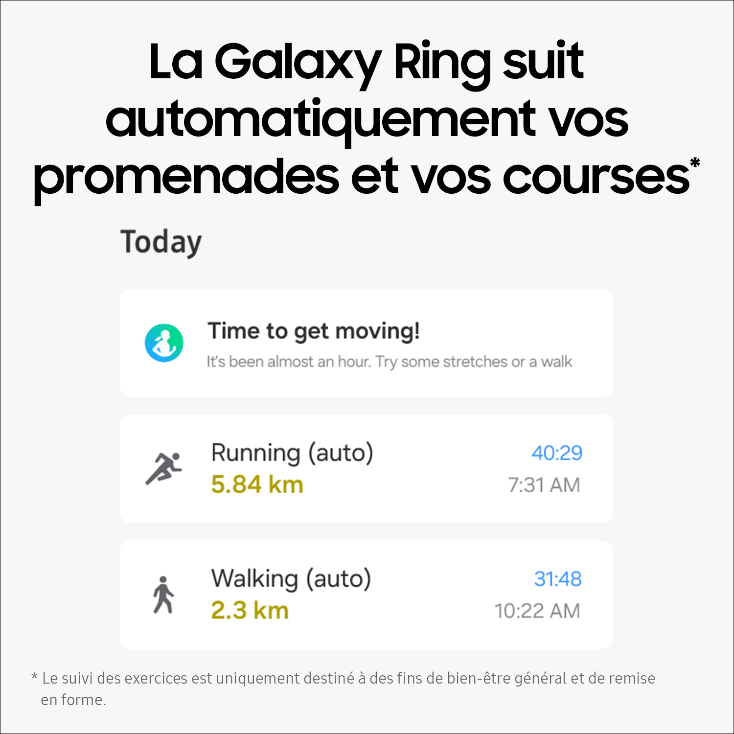 Un écran affichant les données de fitness d'une Samsung Galaxy Ring.