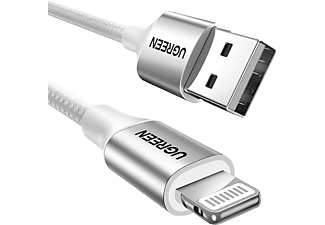 UGREEN Lightning to USB-A Örgülü MFi Sertifikalı iPhone Hızlı Şarj Kablosu 2 m Gümüş