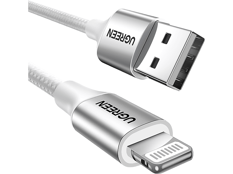 UGREEN Lightning to USB-A Örgülü MFi Sertifikalı iPhone Hızlı Şarj Kablosu 2 m Gümüş_0