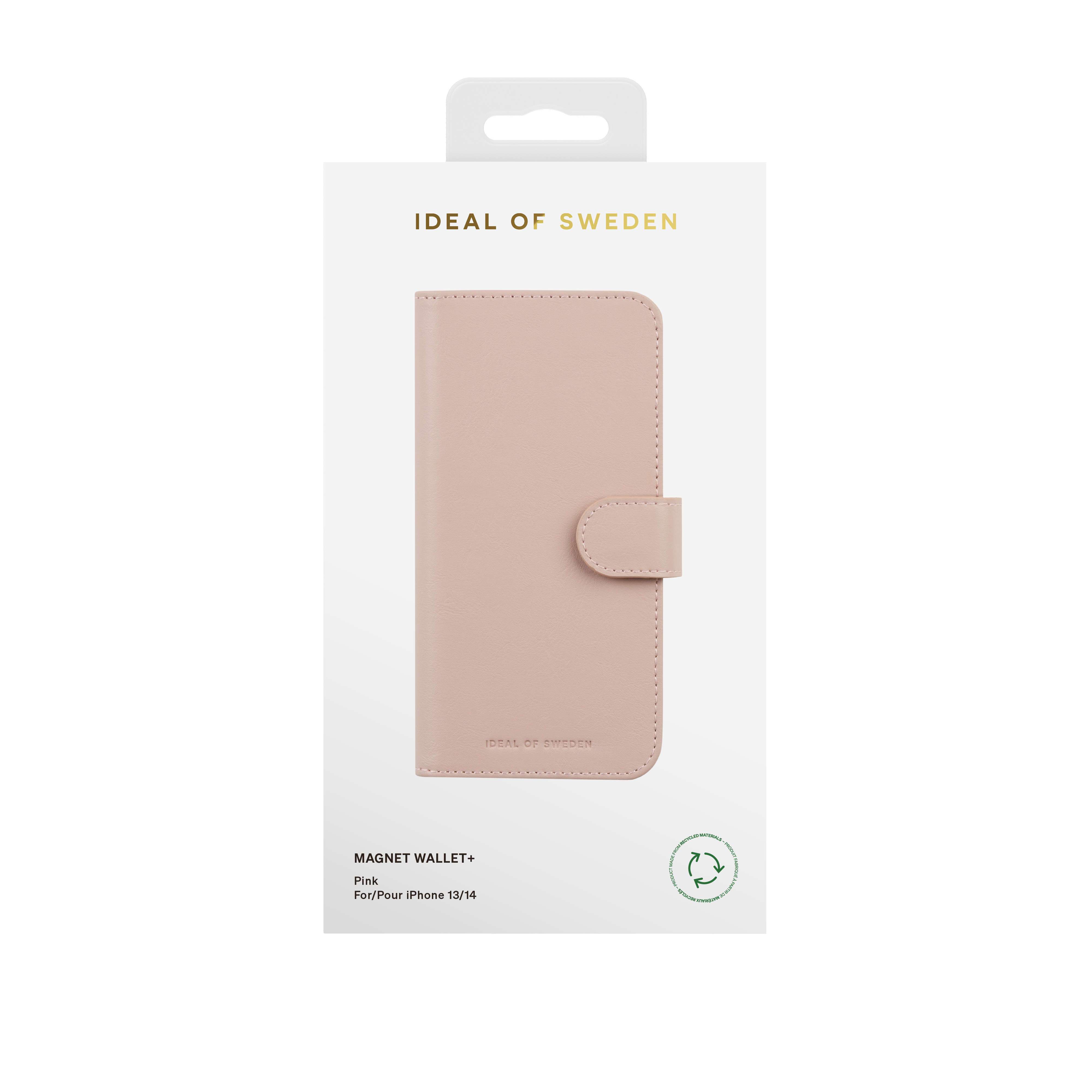 Rosa Handyhülle in einer weißen Box mit dem Ideal of Sweden Logo.