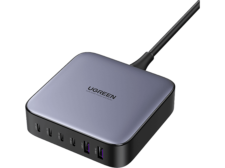 UGREEN Nexode 200W GaN II 6 Portlu Masaüstü Hızlı Şarj Cihazı İstasyonu 4xUSB-C 2xUSB-A Gri 40914