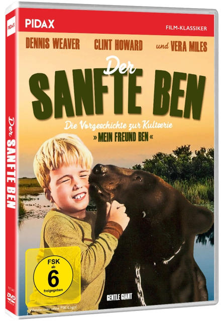 DVD-Cover zeigt einen Jungen, der einen Bären umarmt. Der DVD-Titel lautet 'Der Sanfte Ben'.
