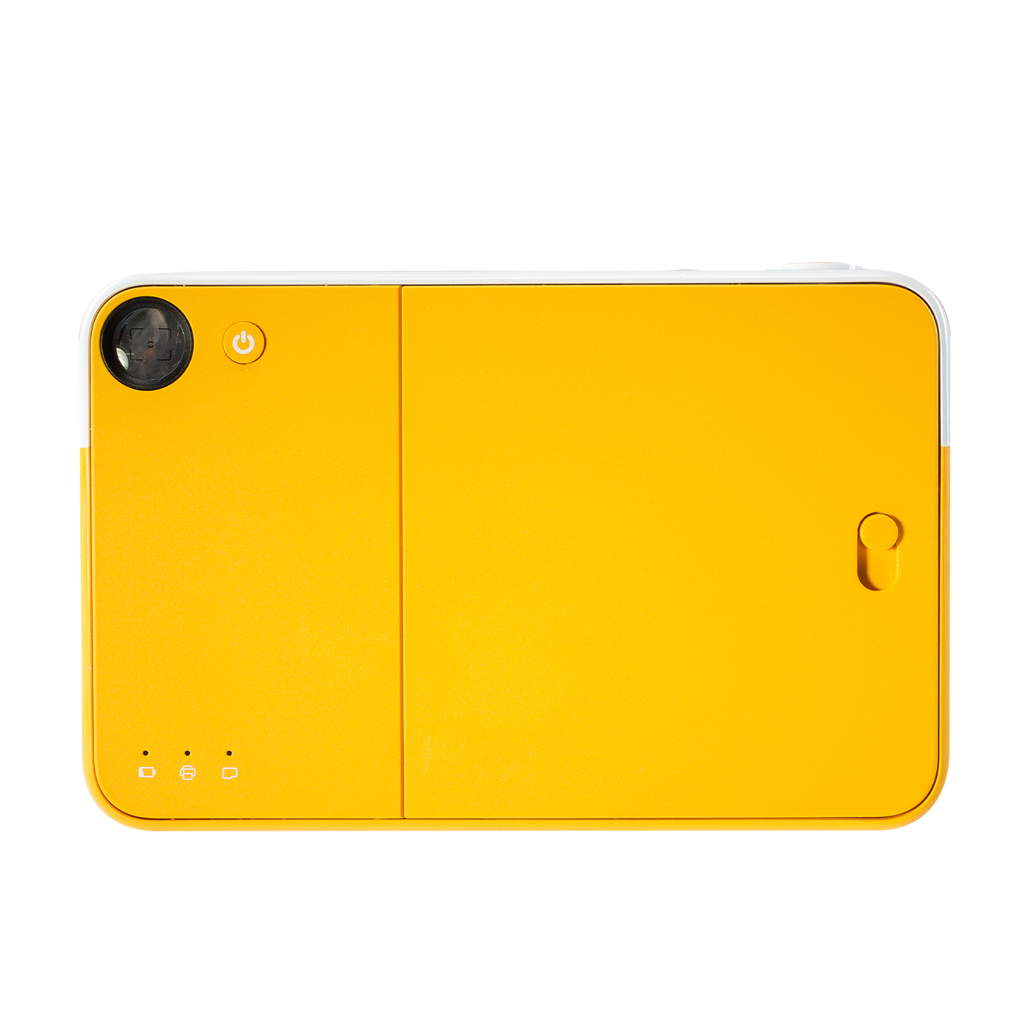 Retro giallo di una fotocamera Kodak. In alto a destra c'è un pulsante. Il retro è giallo.