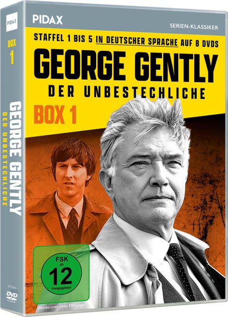 Eine DVD-Box für George Gently auf Deutsch, mit den Gesichtern zweier Männer darauf.