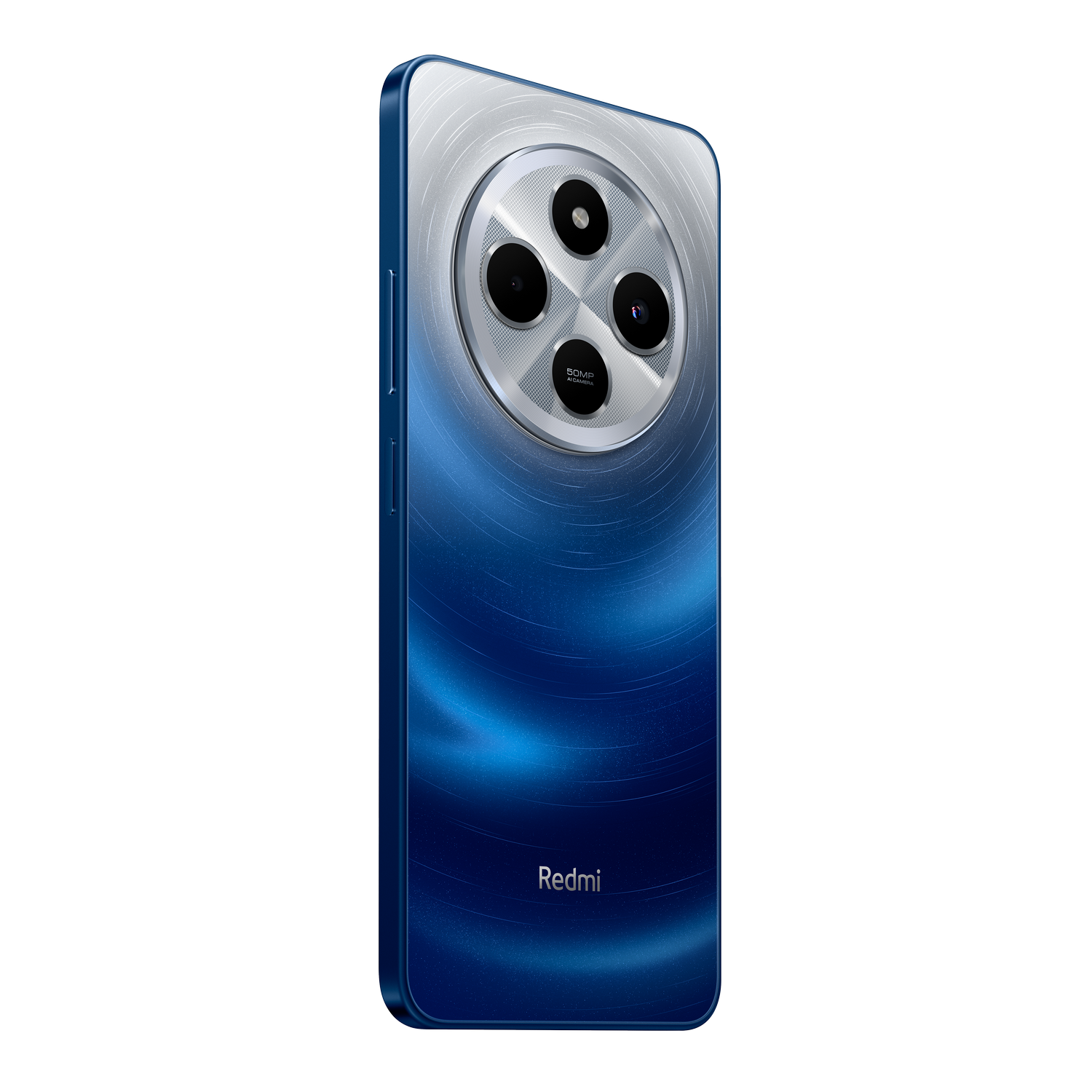 Smartphone con degradado azul, conjunto de cámaras y logo Redmi.
