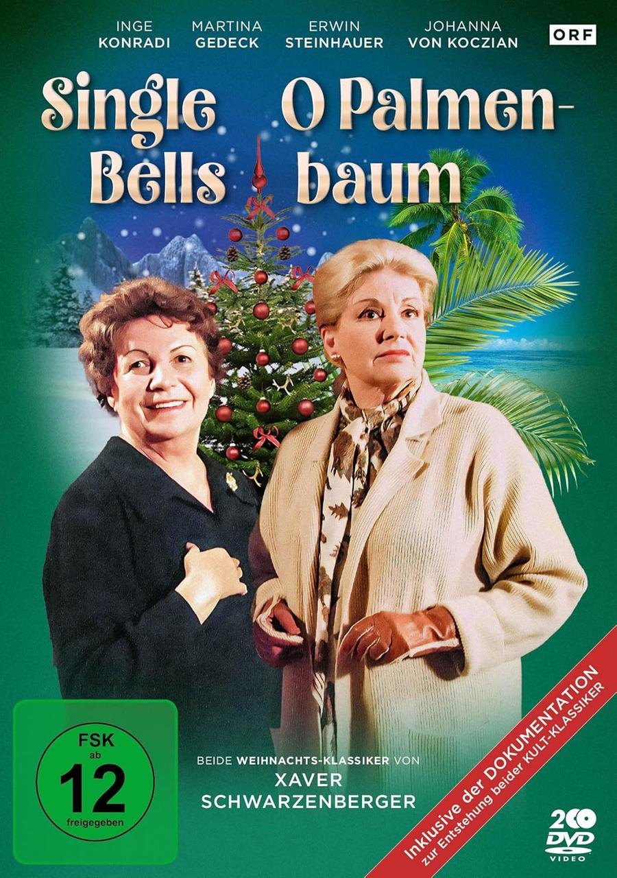 DVD-Cover: Zwei Frauen, Titel 'Single Bells O Palmbaum'. Weihnachtsbaum und Palme.