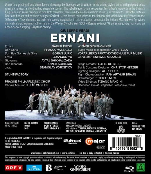 DVD-Cover der Oper Ernani, mit einem Auffoto, Besetzung und Credits.