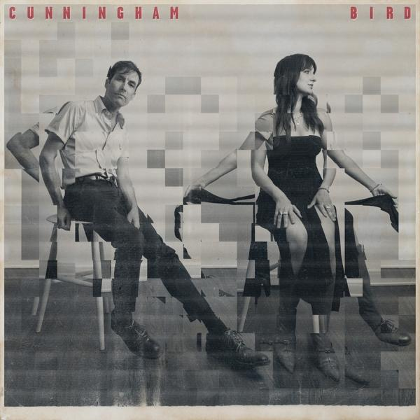 Albumcover von Cunningham Bird. Zwei Personen sitzen auf Stühlen, mit Pixel-Effekt.
