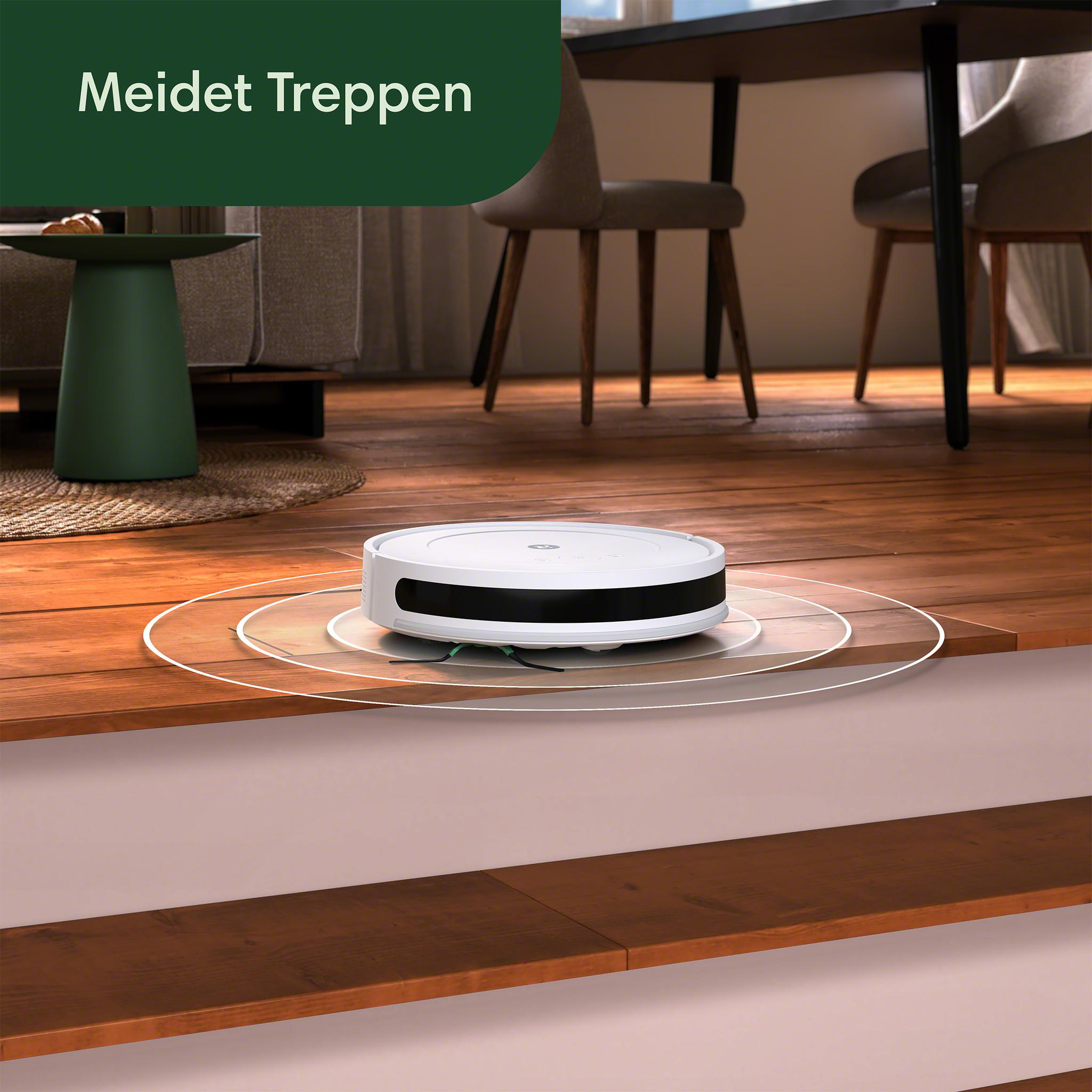 Ein Roboter-Staubsauger vermeidet die Treppe.