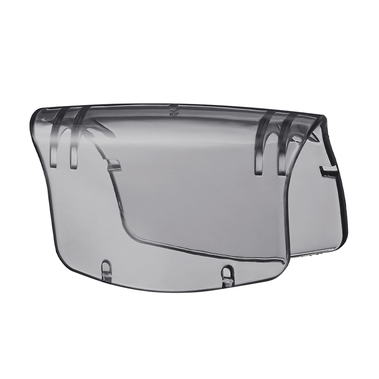 Protezione per fotocamera drone in plastica trasparente. Design curvo, quattro punti fissaggio.