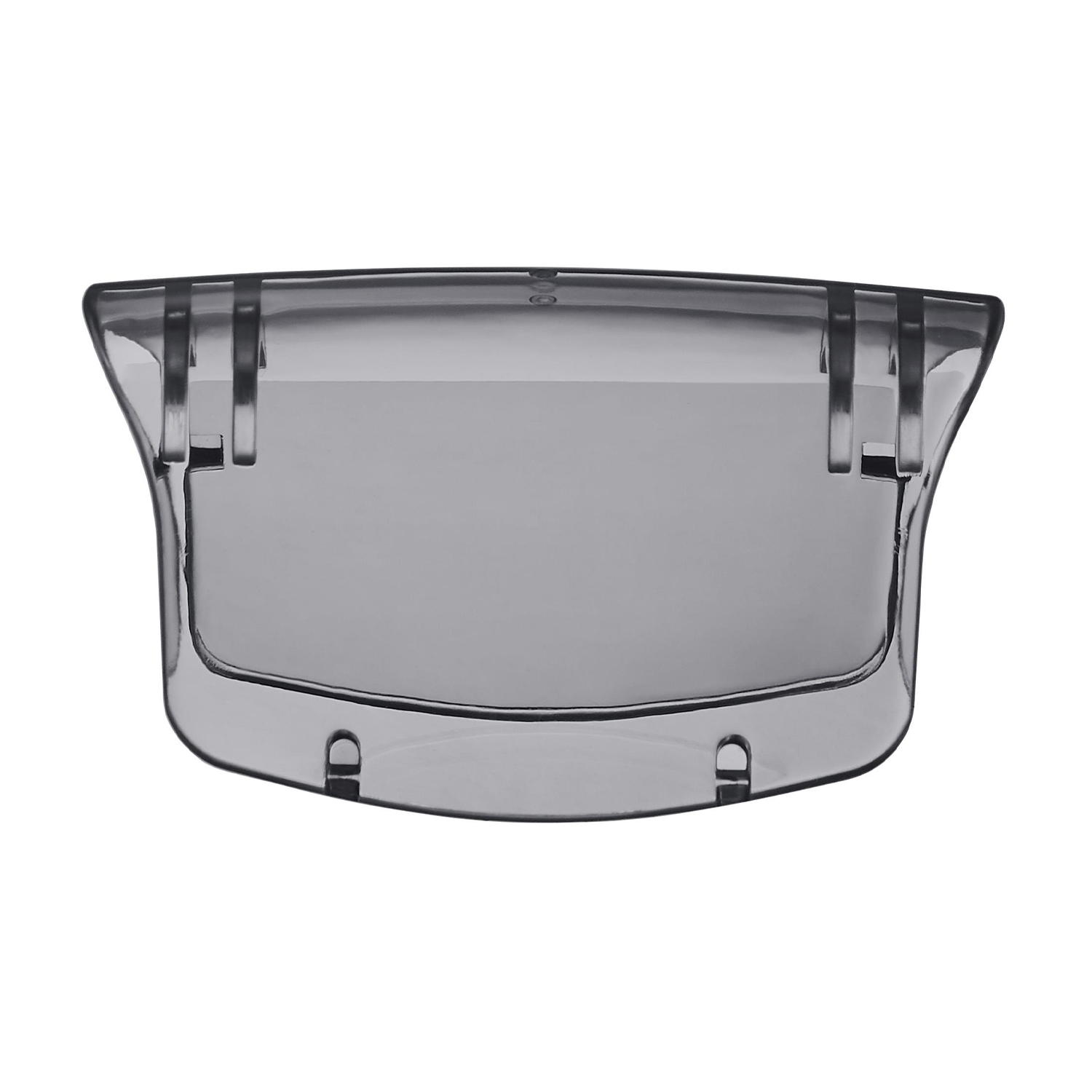 Una visiera in plastica trasparente con due clip sulla parte superiore.