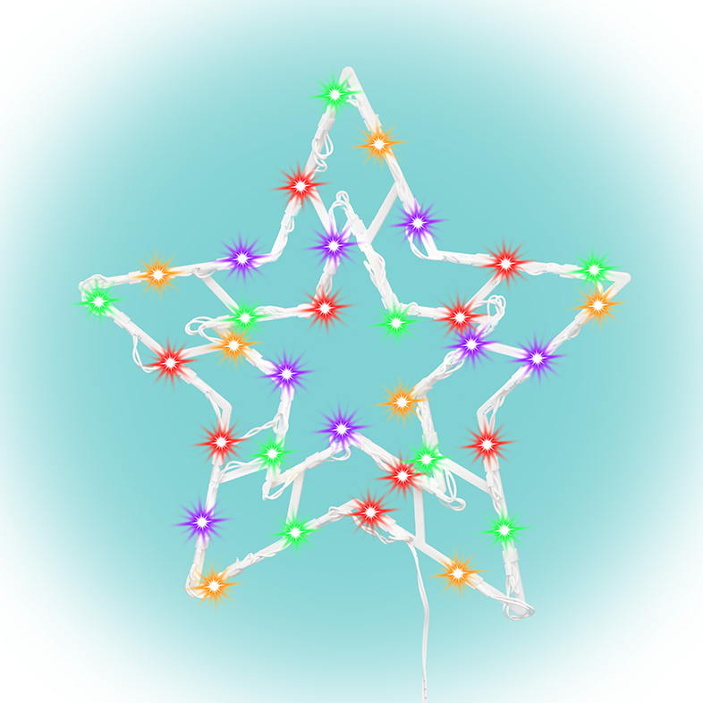 CHRISTMAS LIGHTING LED-es ablakdísz, csillag, 6/18h időzítő, adapteres, színes (KID503M)