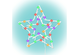 CHRISTMAS LIGHTING LED-es ablakdísz, csillag, 6/18h időzítő, adapteres, színes (KID503M)