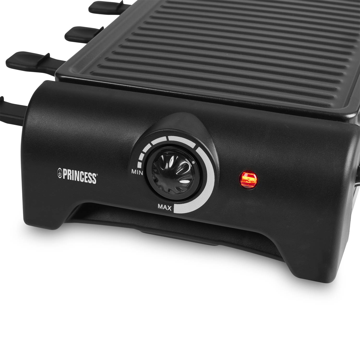 Black Princess brand raclette grill. Features a temperature control dial.