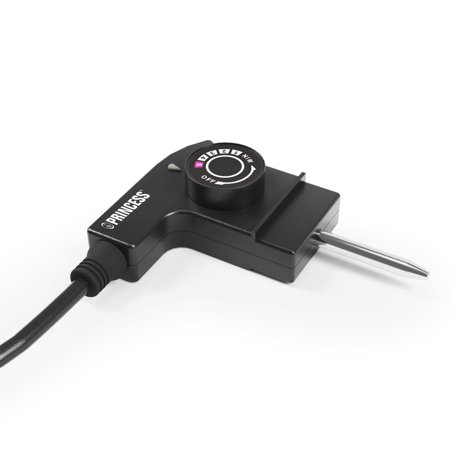 Black grill control with a dial labeled 'PRINCESS' for temperature adjustment, and a plug.