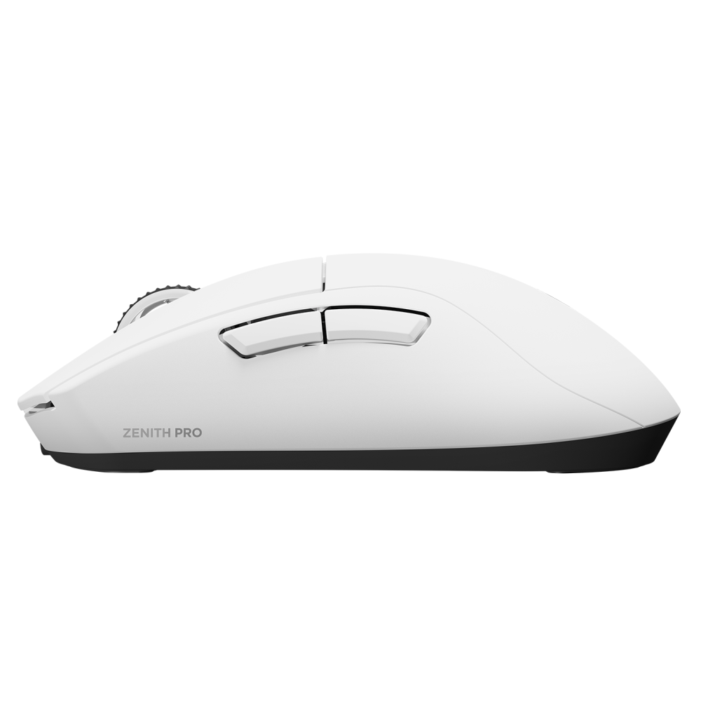 Siyah tabanlı beyaz fare ve iki yan düğme. Zenith Pro metni görünür.
