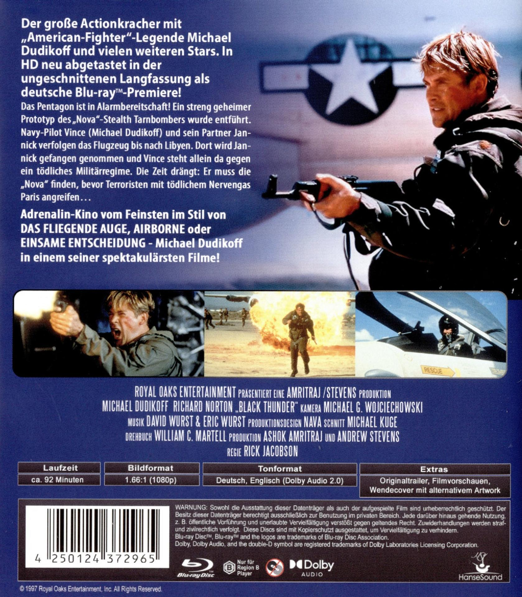 Filmcover mit Mann mit Waffe, Text und Bildern aus dem Film.