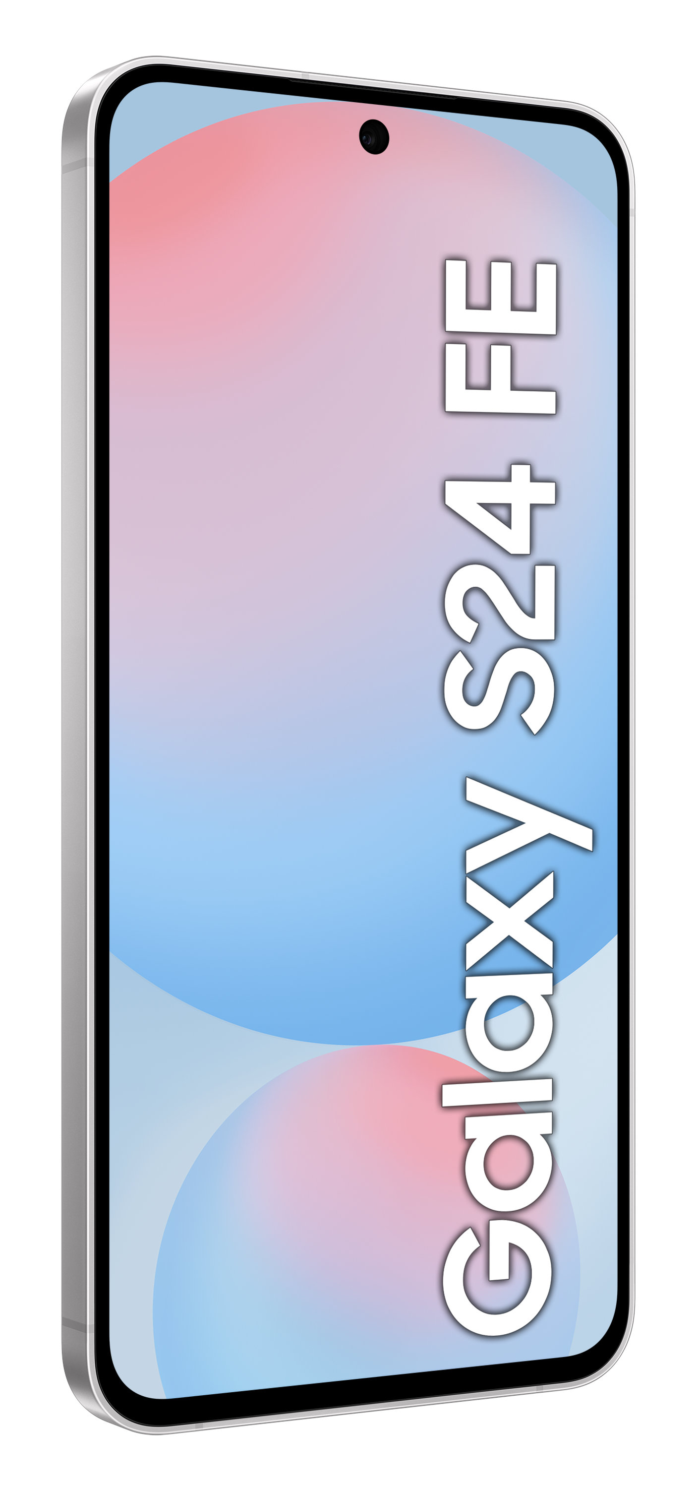 Telefon na białym tle z napisem Galaxy S24 FE.