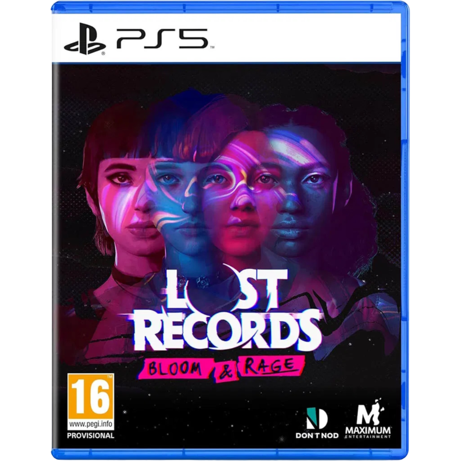 Gamecover: gezichten van vrouwen, titel 'Lost Records'. PS5-hoes.