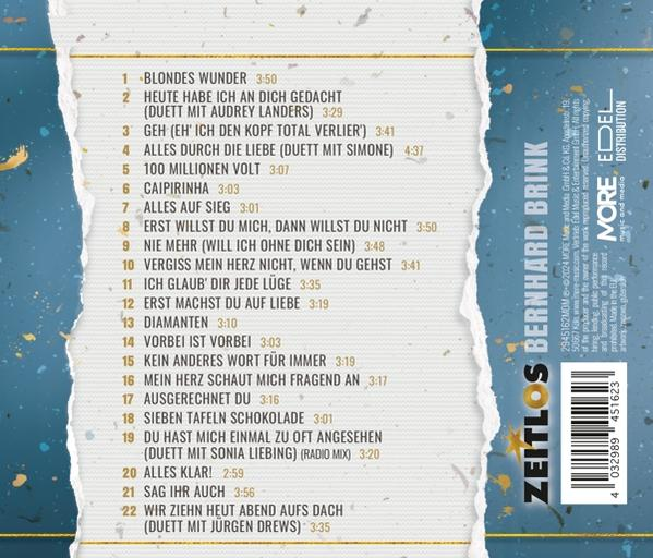 Albumcover mit Musikliste. Text ist auf Deutsch. Name von Bernhard Brink auf der rechten Seite.
