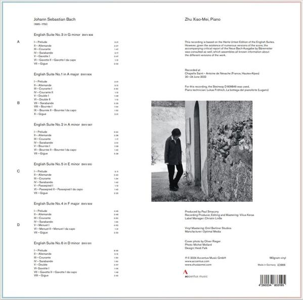 Rückseite einer Schallplattenhülle mit Titelliste und Text. Schwarz-Weiß-Foto eines Mannes.