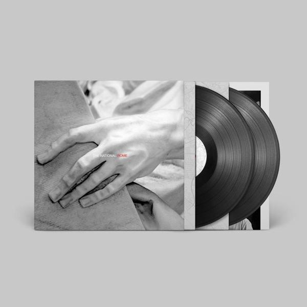 Schwarz-weißes Vinylalbum mit einer Hand auf dem Cover und zwei schwarzen Schallplatten.