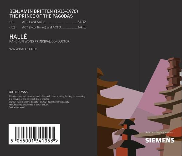 CD-Cover mit Text über Benjamin Britten und 'The Prince of the Pagodas' sowie einem Barcode.