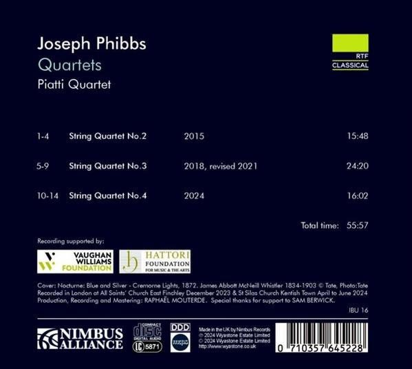 Albumcover für Joseph Phibbs Quartette, mit Titelliste und unterstützenden Details.