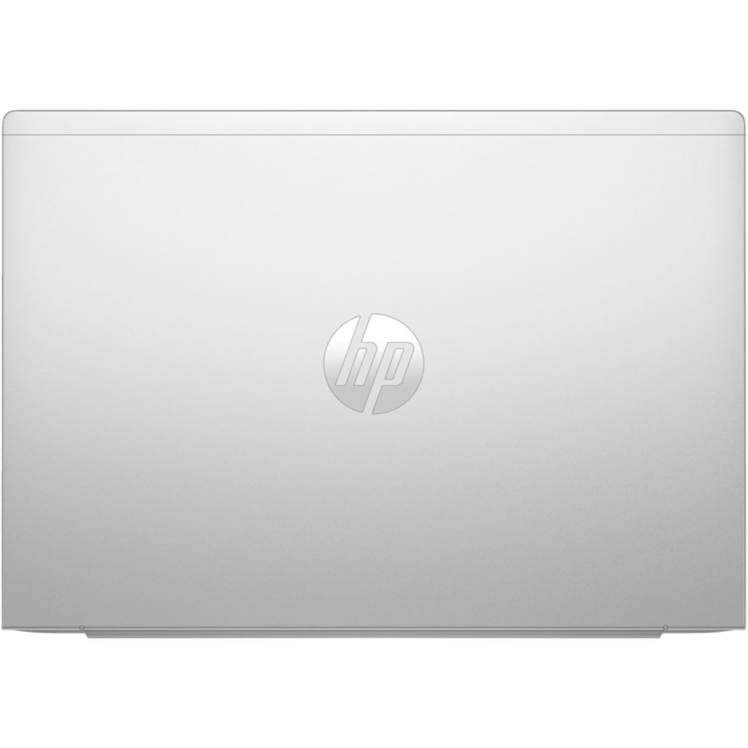 Een zilveren laptop met het HP-logo in het midden van het deksel. De laptop is gesloten en toont een glad, reflecterend oppervlak.
