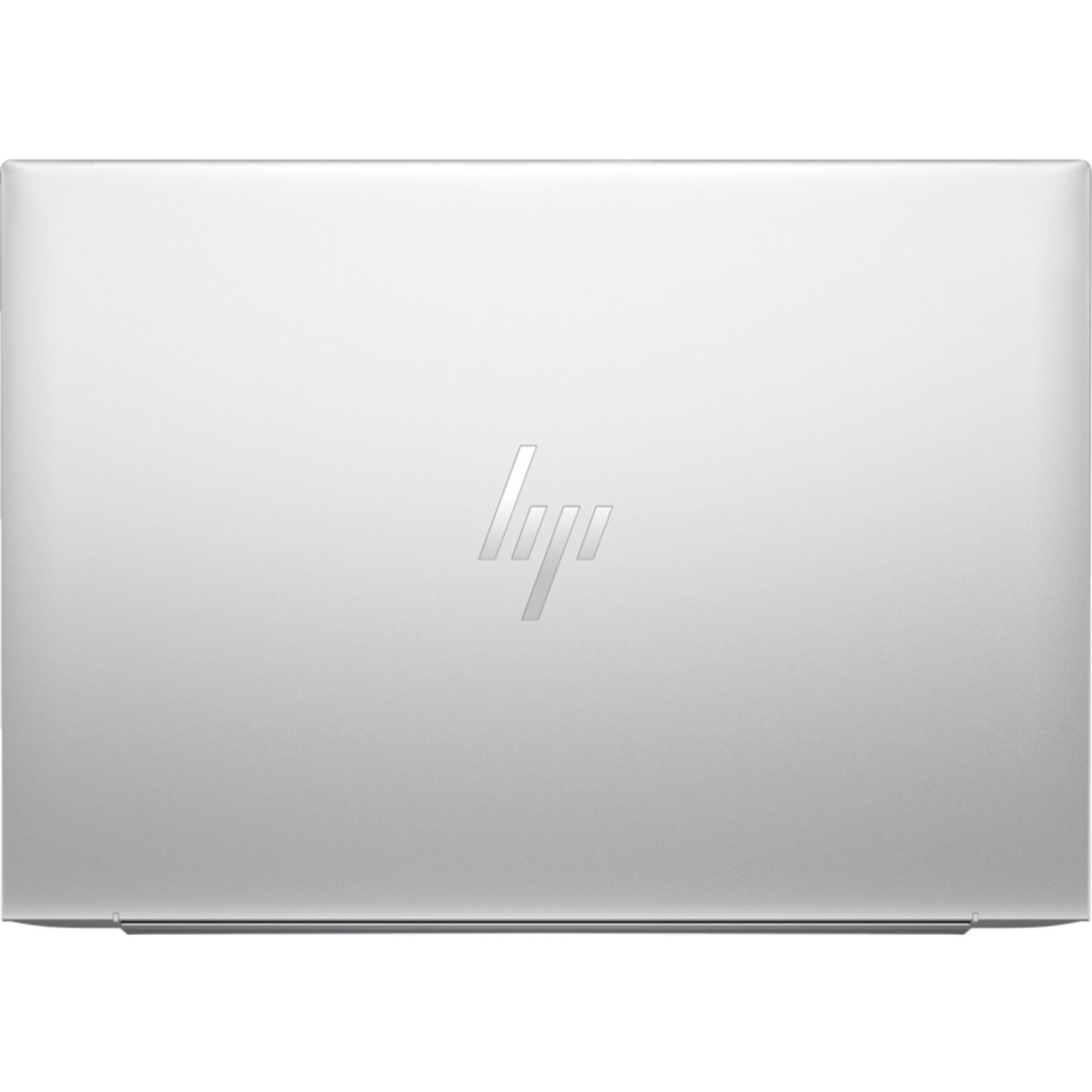 Zilveren laptop achterkant met het HP-logo in het midden.