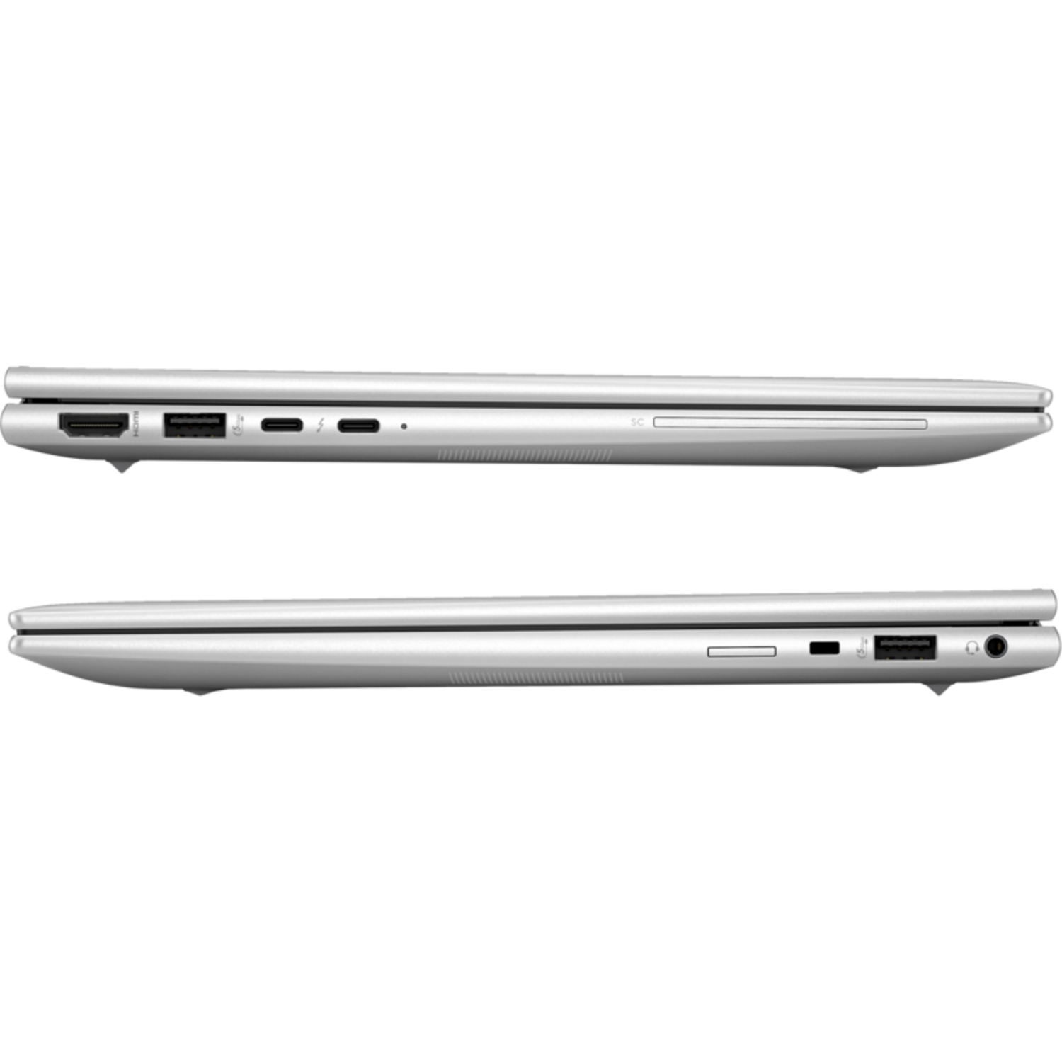 Twee laptops zijaanzicht, beide zilverkleurig.