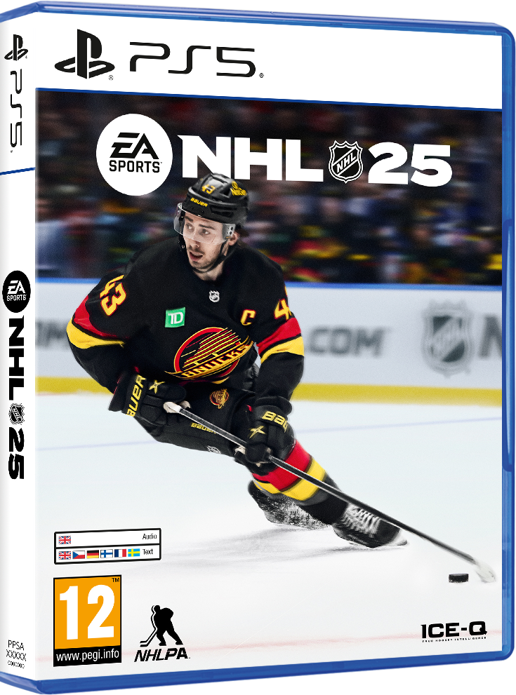 NHL 25 PS5 játékdoboz. Egy hokijátékos látható a 43-as számmal. A játék logója látható.