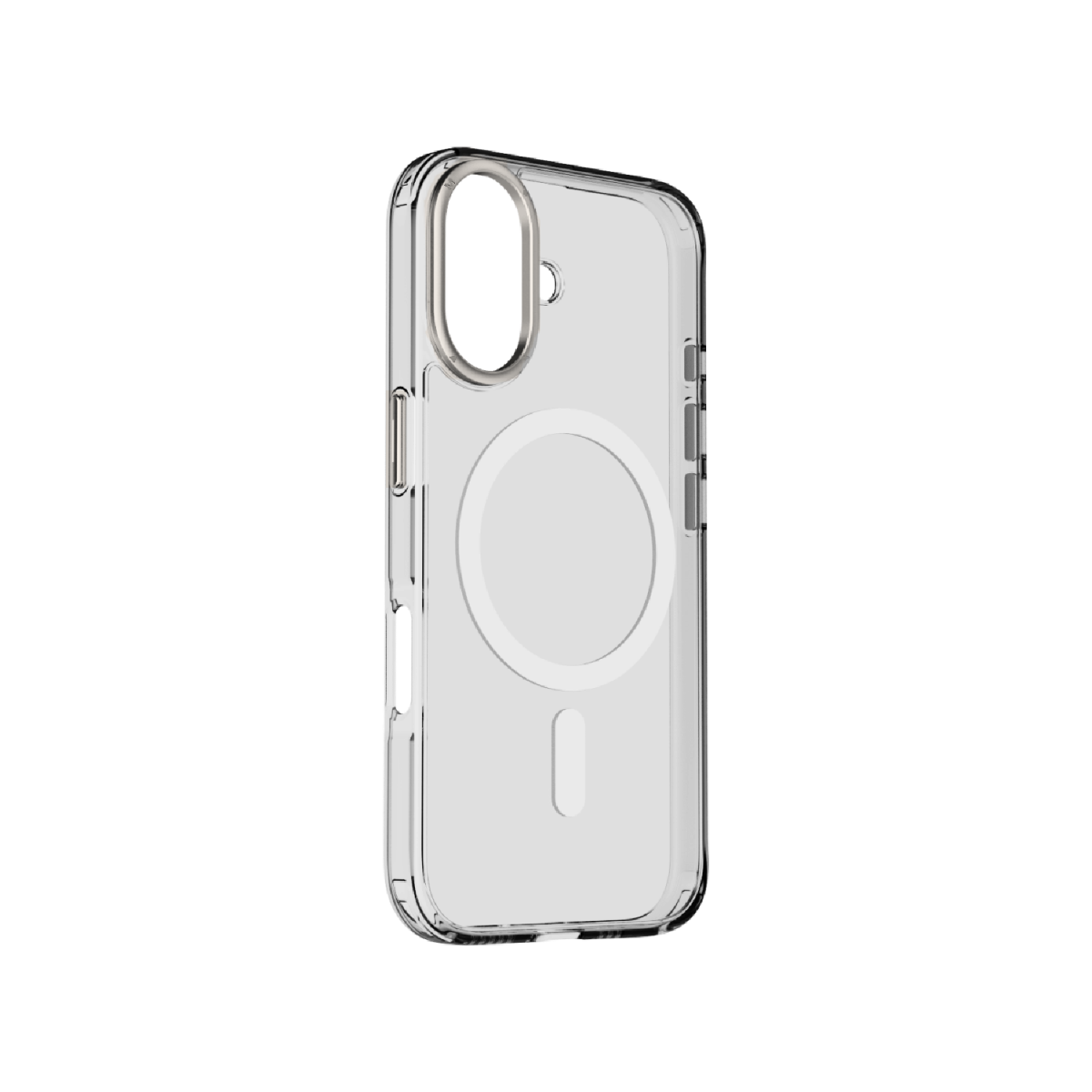 Beyaz daire ve siyah çizgi ile şeffaf iPhone kılıfı.