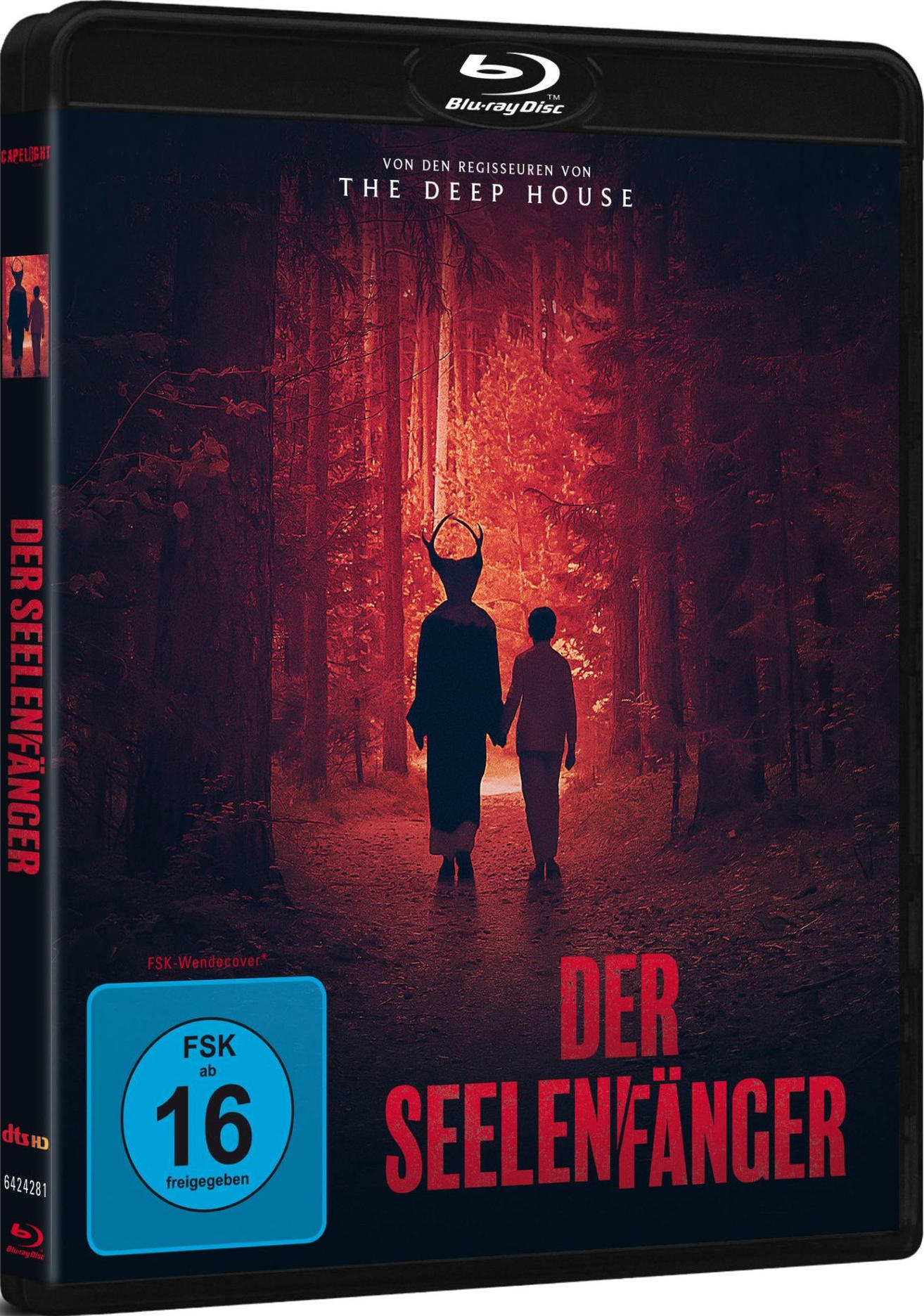 Blu-ray-Cover von 'Der Seelenfänger' mit Figuren in einem Wald, Titeltext auf Deutsch.