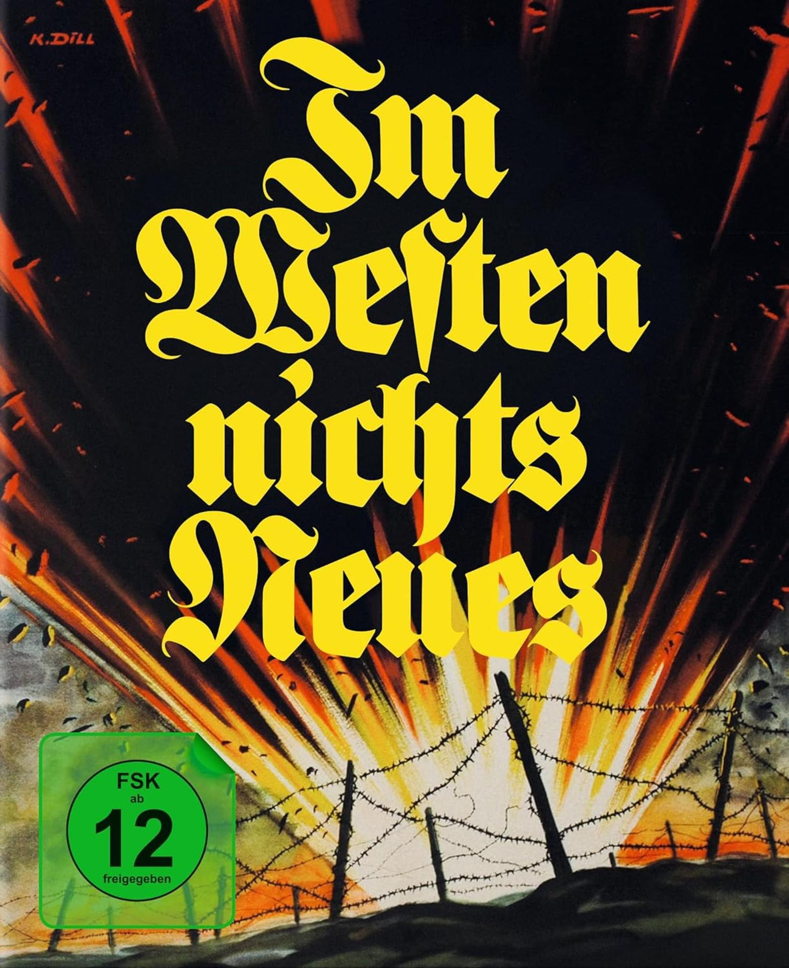 Filmposter mit Stacheldraht, Explosion und Text: Im Westen nichts Neues.