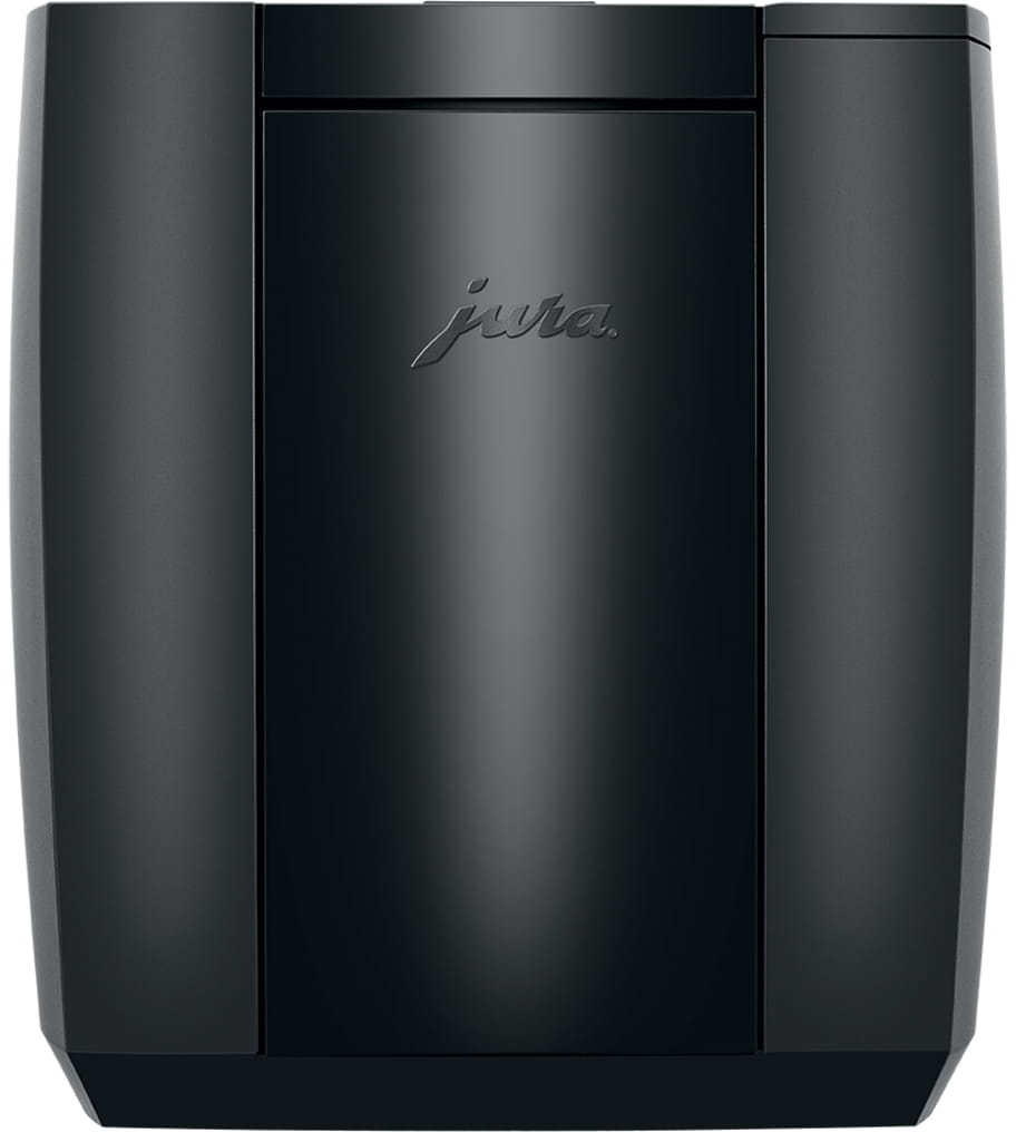 Una macchina da caffè nera con il marchio "jura" sul davanti.