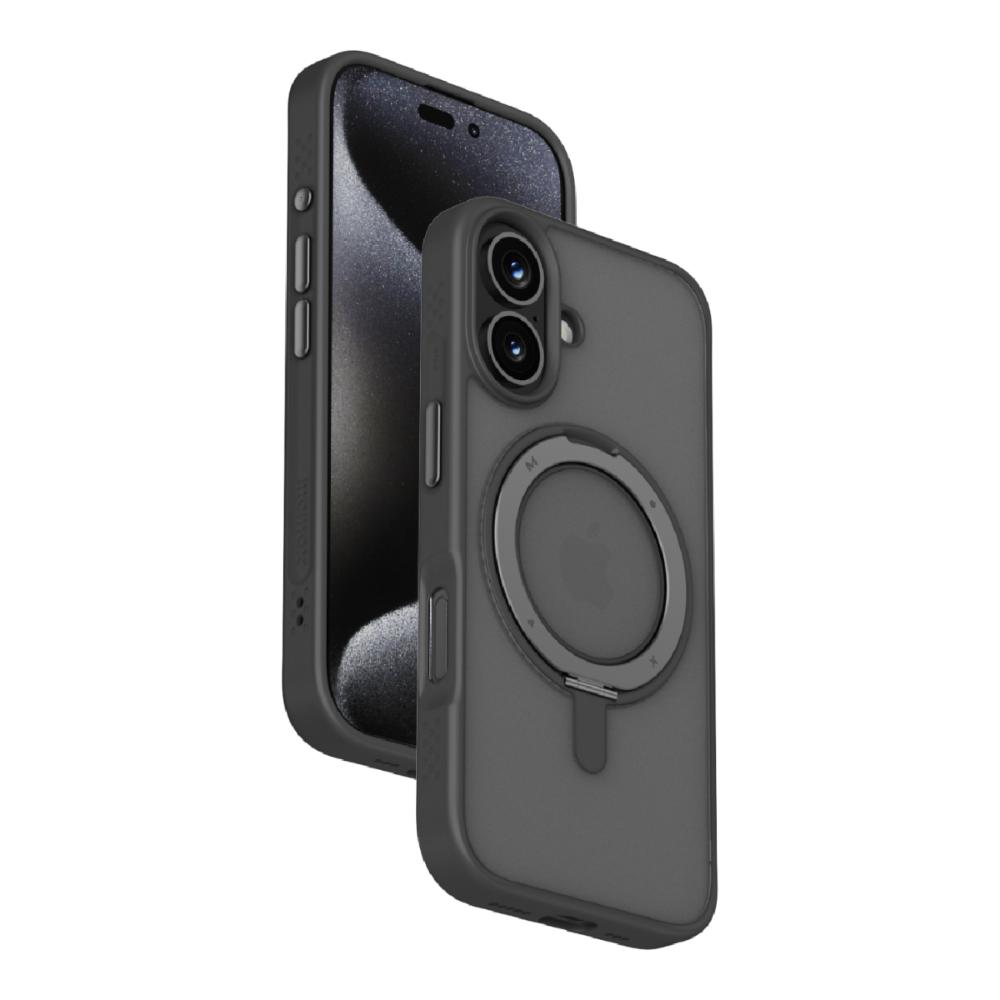 İki telefon, biri manyetik halkalı bir kılıf içinde.