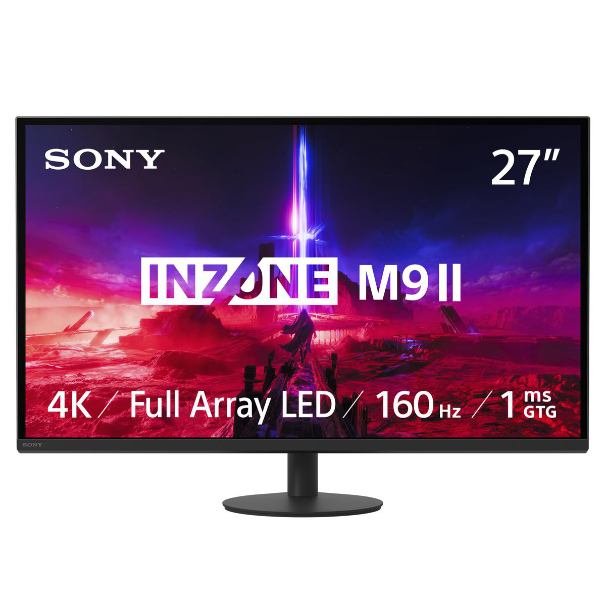 27-Zoll-Monitor von Sony mit dem Wort INZONE. Er hat einen schwarzen Ständer und Rahmen.