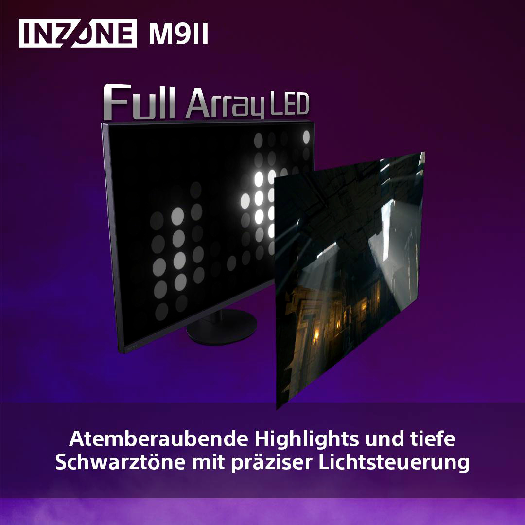 Gaming-Monitor mit Spielszene, Text 'Full Array LED' und Produktname.