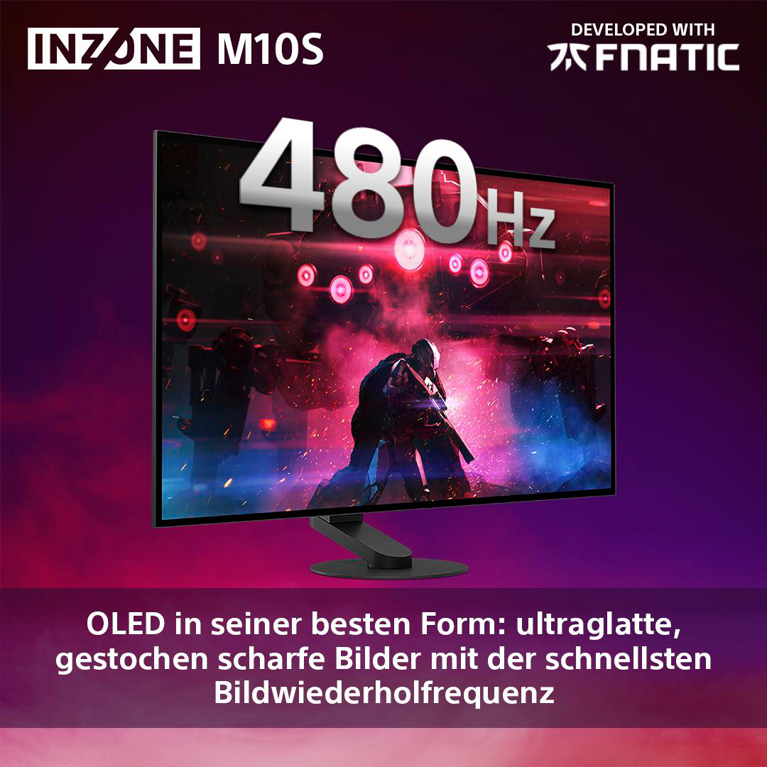 Ein schwarzer Monitor zeigt eine Gaming-Szene. Text überlagert '480Hz'. Dunkler Hintergrund.