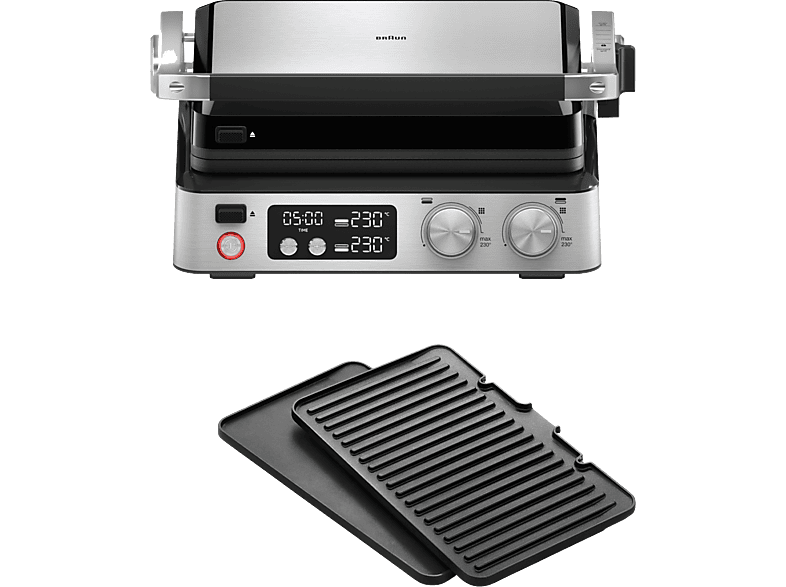 REACONDICIONADO Seminuevo Excelente Grill - Braun CG7040, 2000 W, Posiciones 3 en 1, Temperatura ajustable, Placas de 29x23 cm, Plata