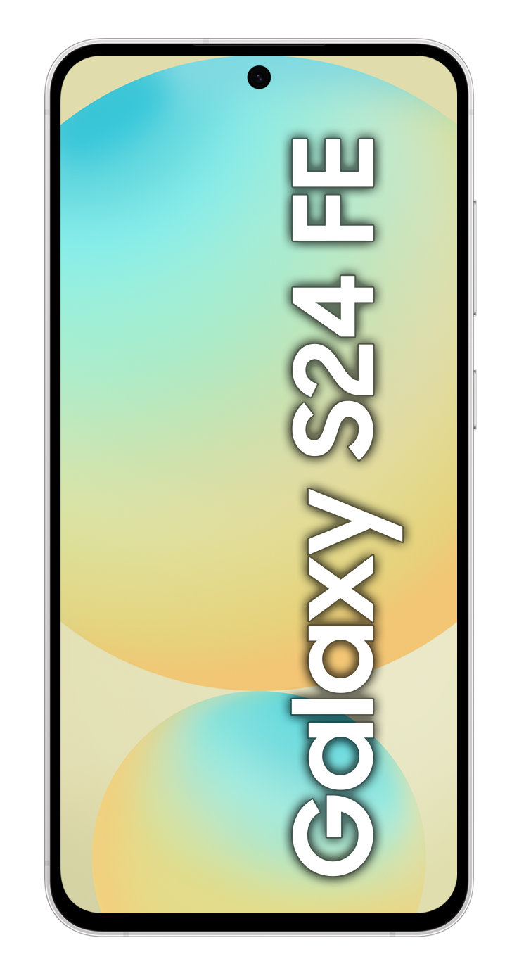 Smartfon z tekstem "Galaxy S24 FE" na ekranie.