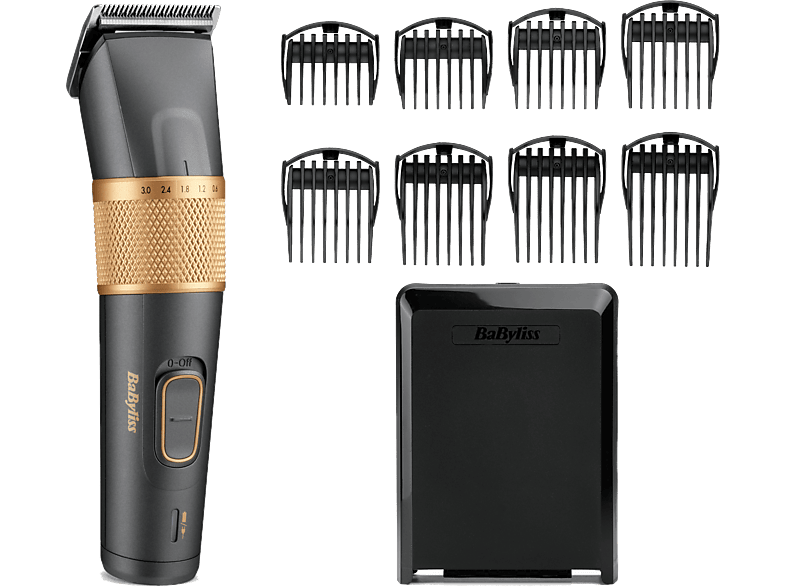Cortapelos - BaByliss Graphite Precision E987E, 160 min Autonomía, 28 Longitudes de Corte, Cuchilla Grafito, 8 Peines Guía, Gris