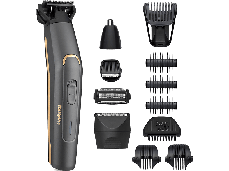 Afeitadora corporal - BaByliss MT987E, 5, 70 min Autonomía, 12 en 1, 5 accesorios, Carga rápida, Cuchilla de grafito, Waterproof, Grafito
