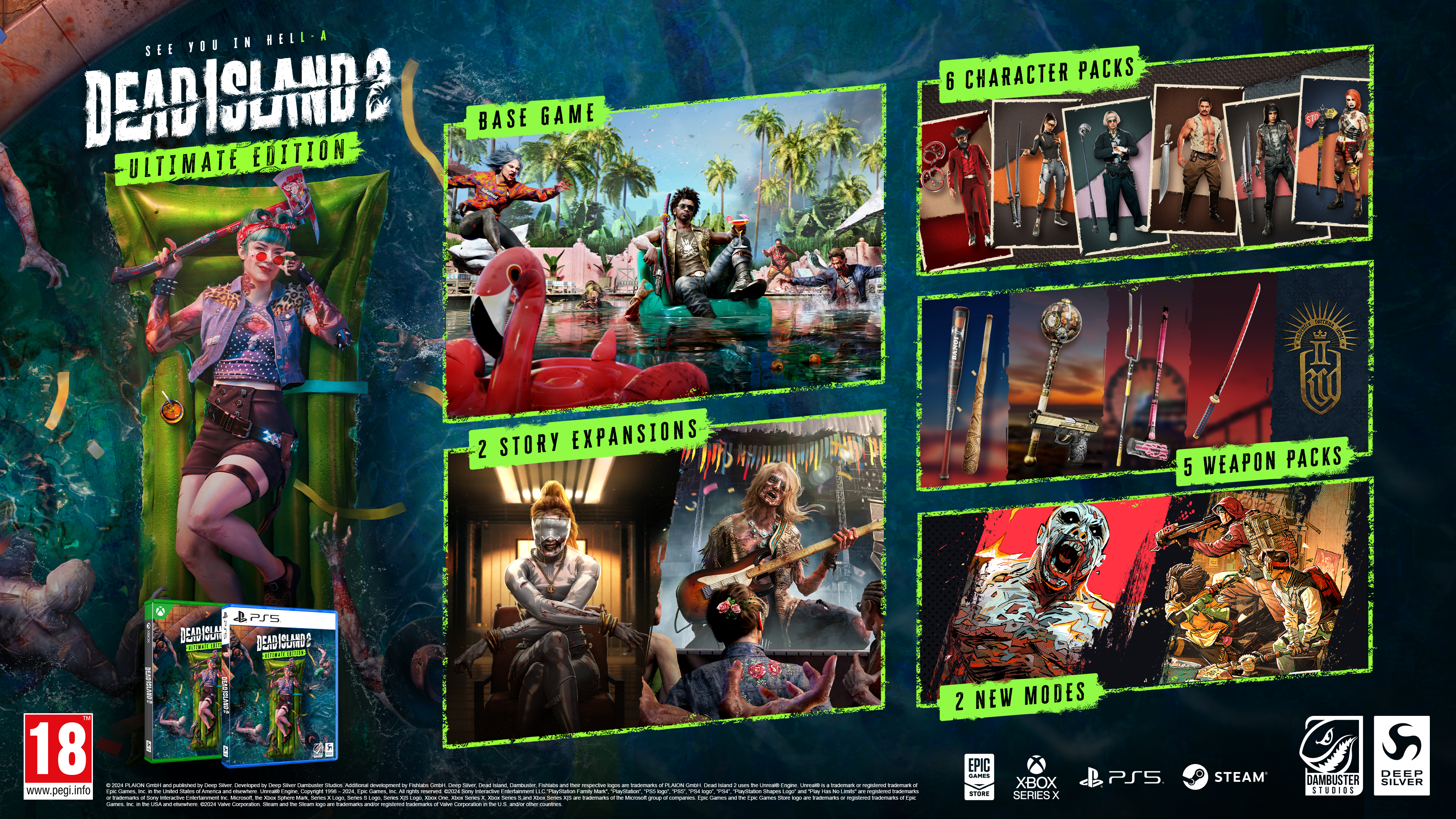 Copertina di Dead Island 2 Ultimate Edition, pacchetti personaggi e altro.