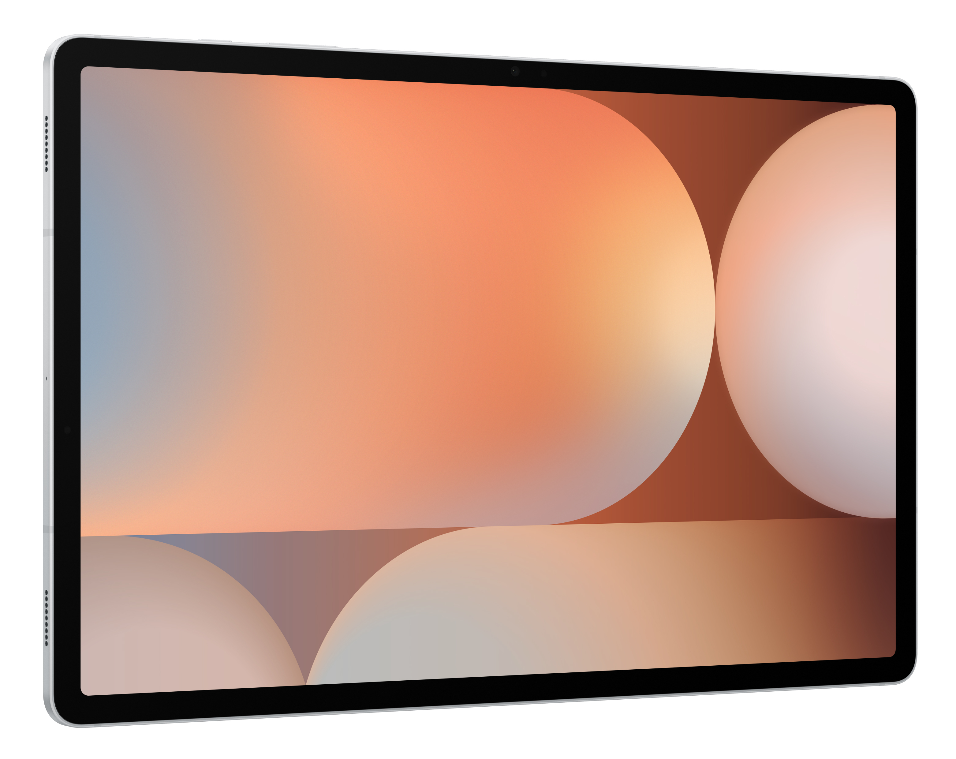 Tablet z pomarańczowo-białą tapetą gradientową wyświetlaną na ekranie.