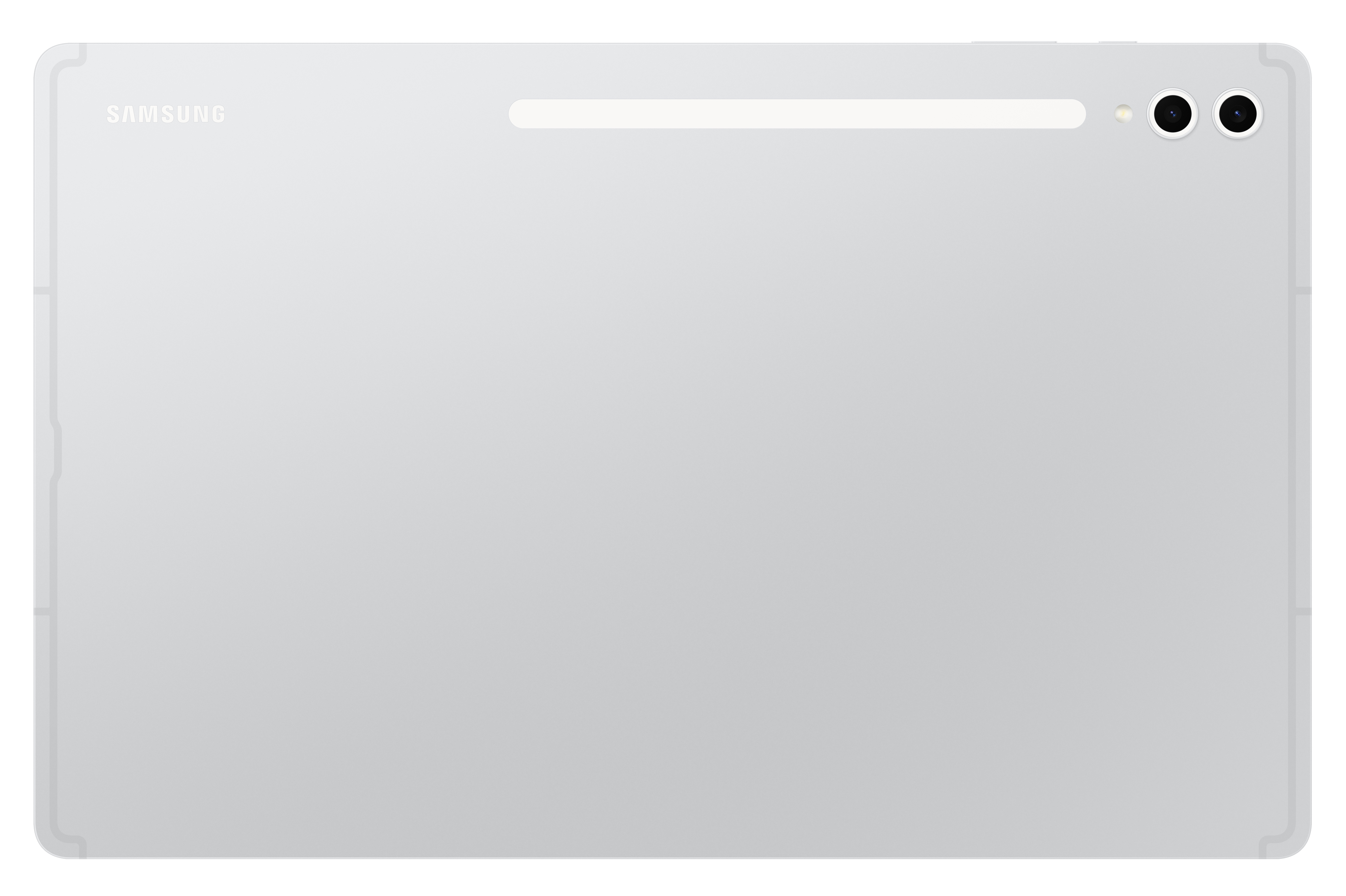 Srebrny tablet, widok z tyłu, z kamerą i gniazdem na rysik.