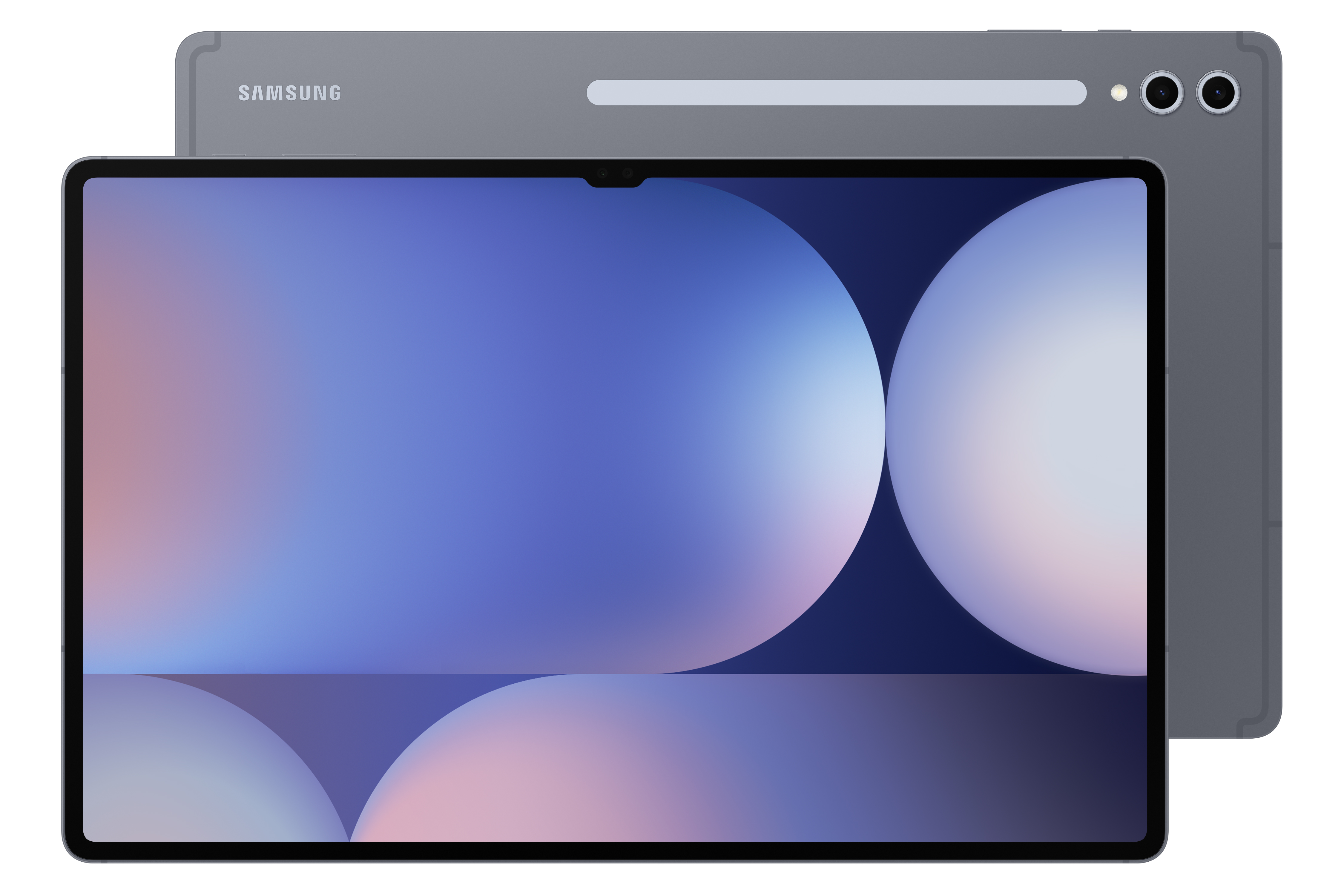Dwa tablety na białej powierzchni. Przedni tablet wyświetla kolorowy, abstrakcyjny wzór.