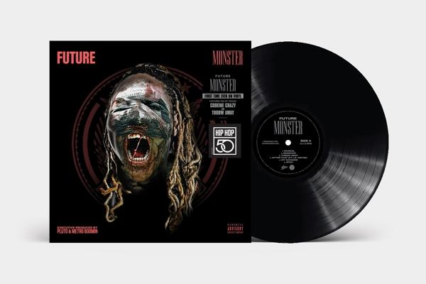 Album borító: Future 'Monster' albuma, sikító arccal és egy bakelit lemezzel.